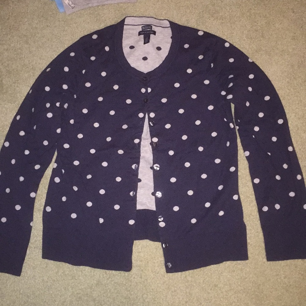 Navy & Gray Polka Dot Sweater Cardigan